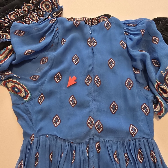 FARM Rio Anika Tiles Blue Maxi Dress Gown Long Sleeve V-Neck - Picture 11 of 14